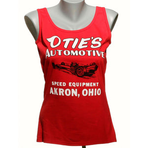 Otie's Automotive Nostalgia Drag Racing Ladies Red Dragster Tank Top